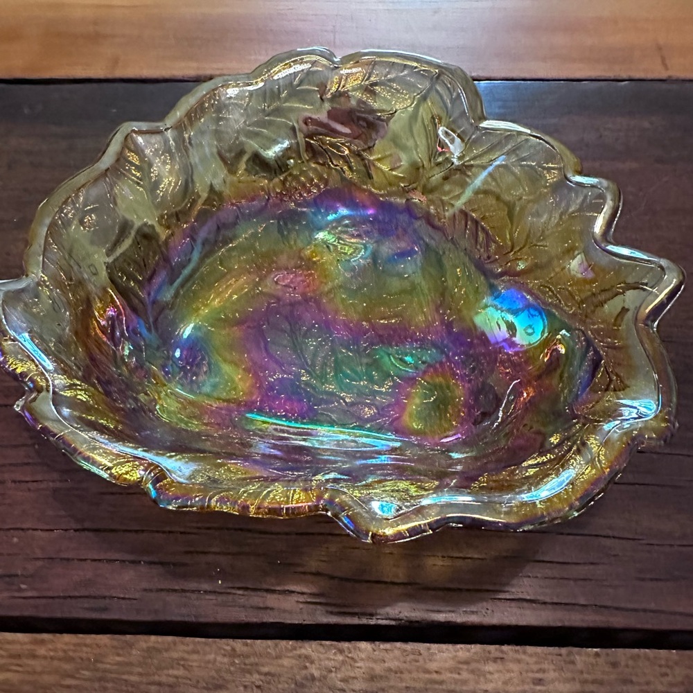 Amber Colored Loganberry Carnival Dish, Triangle Shaped, Shallow